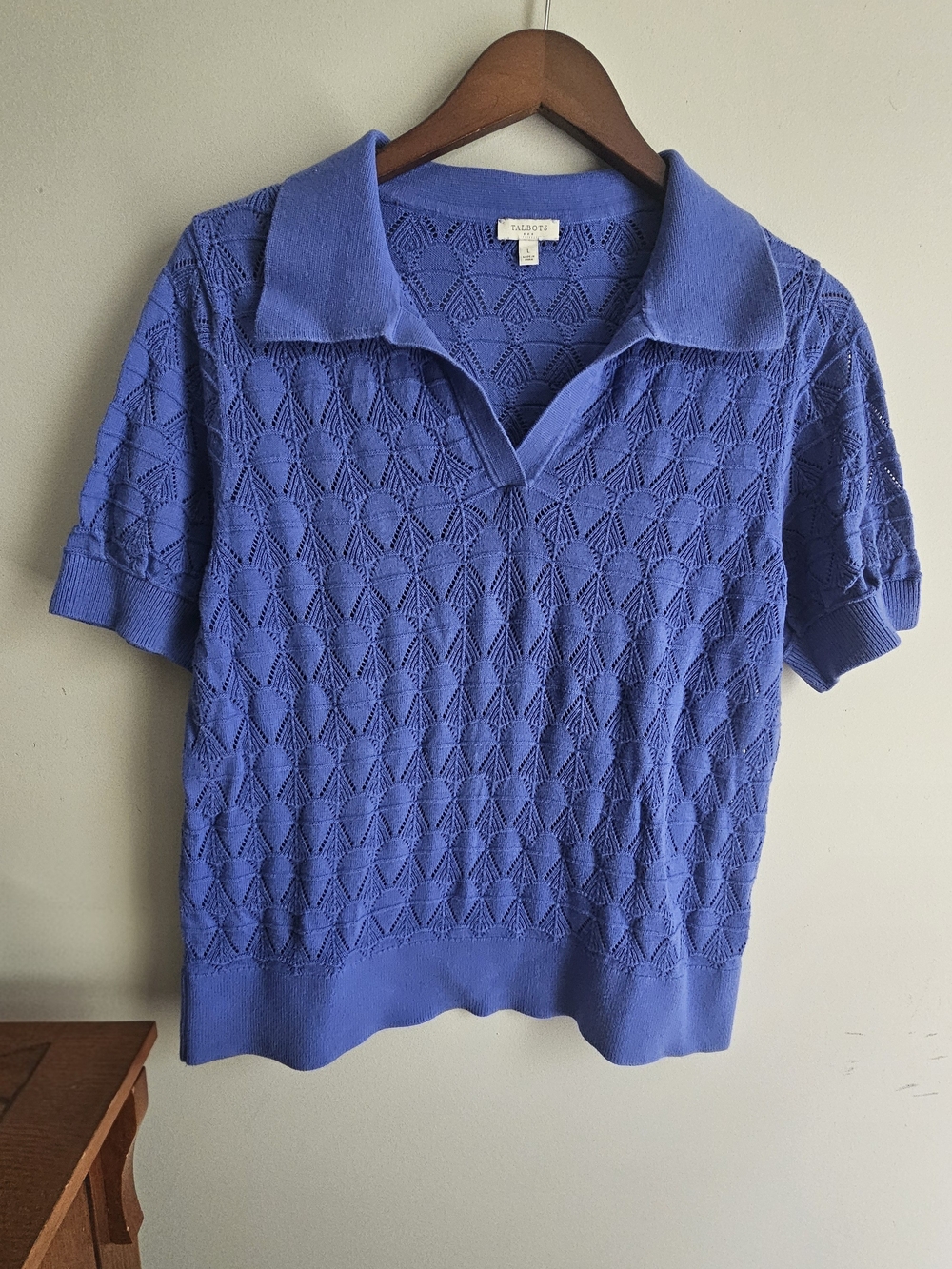 Talbots Blue Short-Sleeve Knit Polo Sweater